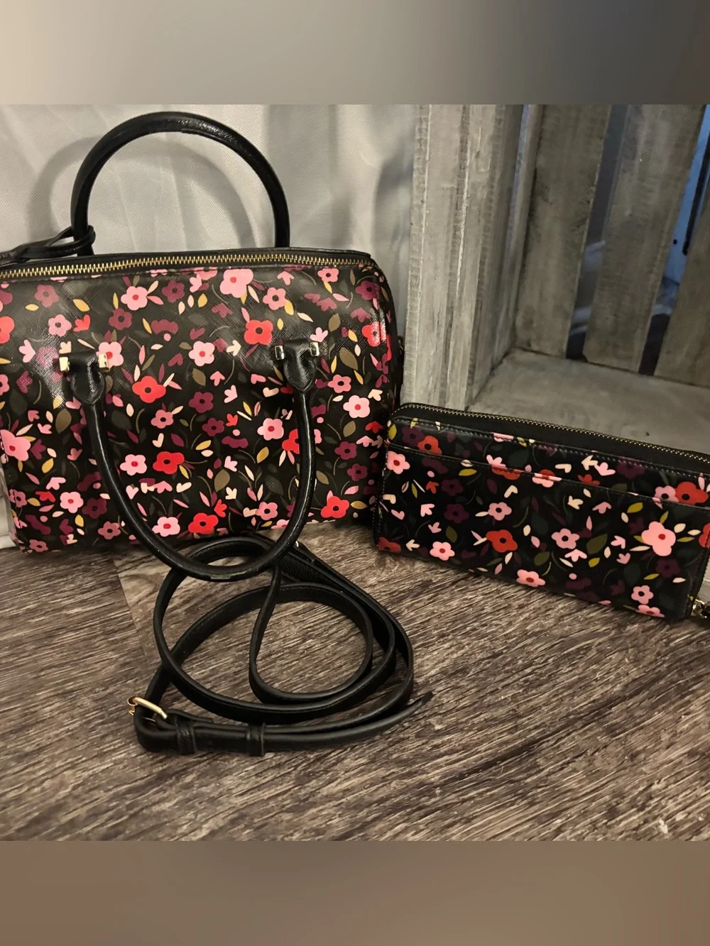 Kate Spade Cameron Street Boho Floral Small Lottie Satchel & Matching Wallet Set